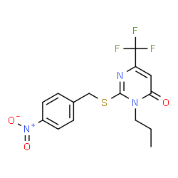 ChemSpider 2D Image | 2-[(4-Nitrobenzyl)sulfanyl]-3-propyl-6-(trifluoromethyl)-4(3H)-pyrimidinone | C15H14F3N3O3S