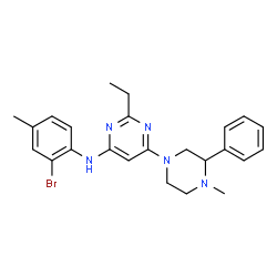 ChemSpider 2D Image | N-(2-Bromo-4-methylphenyl)-2-ethyl-6-(4-methyl-3-phenyl-1-piperazinyl)-4-pyrimidinamine | C24H28BrN5