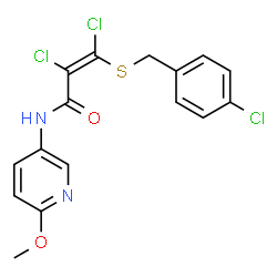 ChemSpider 2D Image | (2Z)-2,3-Dichloro-3-[(4-chlorobenzyl)sulfanyl]-N-(6-methoxy-3-pyridinyl)acrylamide | C16H13Cl3N2O2S