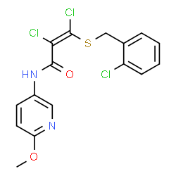 ChemSpider 2D Image | (2Z)-2,3-Dichloro-3-[(2-chlorobenzyl)sulfanyl]-N-(6-methoxy-3-pyridinyl)acrylamide | C16H13Cl3N2O2S