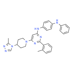 ChemSpider 2D Image | N-{2-(2-Methylphenyl)-6-[4-(3-methyl-4H-1,2,4-triazol-4-yl)-1-piperidinyl]-4-pyrimidinyl}-N'-phenyl-1,4-benzenediamine | C31H32N8