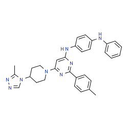 ChemSpider 2D Image | N-{2-(4-Methylphenyl)-6-[4-(3-methyl-4H-1,2,4-triazol-4-yl)-1-piperidinyl]-4-pyrimidinyl}-N'-phenyl-1,4-benzenediamine | C31H32N8