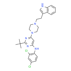 ChemSpider 2D Image | N-(2,4-Dichlorophenyl)-6-{4-[2-(1H-indol-3-yl)ethyl]-1-piperazinyl}-2-(2-methyl-2-propanyl)-4-pyrimidinamine | C28H32Cl2N6