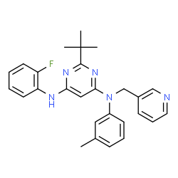 ChemSpider 2D Image | N'-(2-Fluorophenyl)-N-(3-methylphenyl)-2-(2-methyl-2-propanyl)-N-(3-pyridinylmethyl)-4,6-pyrimidinediamine | C27H28FN5