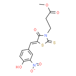ChemSpider 2D Image | Methyl 3-[(5Z)-5-(4-hydroxy-3-nitrobenzylidene)-4-oxo-2-thioxo-1,3-thiazolidin-3-yl]propanoate | C14H12N2O6S2