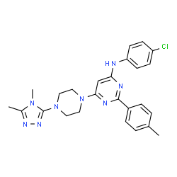 ChemSpider 2D Image | N-(4-Chlorophenyl)-6-[4-(4,5-dimethyl-4H-1,2,4-triazol-3-yl)-1-piperazinyl]-2-(4-methylphenyl)-4-pyrimidinamine | C25H27ClN8