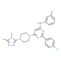 ChemSpider 2D Image | 2-(4-Chlorophenyl)-6-[4-(4,5-dimethyl-4H-1,2,4-triazol-3-yl)-1-piperazinyl]-N-(3-methylphenyl)-4-pyrimidinamine | C25H27ClN8