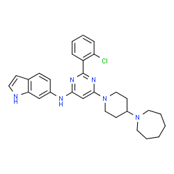 ChemSpider 2D Image | N-{6-[4-(1-Azepanyl)-1-piperidinyl]-2-(2-chlorophenyl)-4-pyrimidinyl}-1H-indol-6-amine | C29H33ClN6