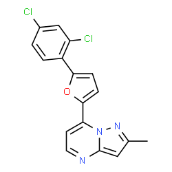 ChemSpider 2D Image | 7-[5-(2,4-Dichlorophenyl)-2-furyl]-2-methylpyrazolo[1,5-a]pyrimidine | C17H11Cl2N3O