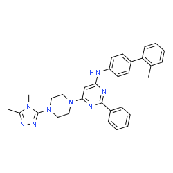 ChemSpider 2D Image | 6-[4-(4,5-Dimethyl-4H-1,2,4-triazol-3-yl)-1-piperazinyl]-N-(2'-methyl-4-biphenylyl)-2-phenyl-4-pyrimidinamine | C31H32N8
