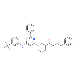 ChemSpider 2D Image | 1-[1-(6-{[3-(2-Methyl-2-propanyl)phenyl]amino}-2-phenyl-4-pyrimidinyl)-3-piperidinyl]-4-phenyl-1-butanone | C35H40N4O