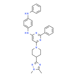 ChemSpider 2D Image | N-{6-[4-(1,5-Dimethyl-1H-1,2,4-triazol-3-yl)-1-piperidinyl]-2-phenyl-4-pyrimidinyl}-N'-phenyl-1,4-benzenediamine | C31H32N8