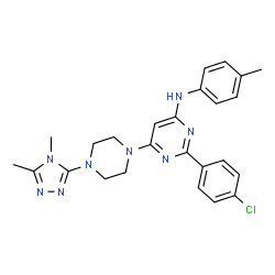 ChemSpider 2D Image | 2-(4-Chlorophenyl)-6-[4-(4,5-dimethyl-4H-1,2,4-triazol-3-yl)-1-piperazinyl]-N-(4-methylphenyl)-4-pyrimidinamine | C25H27ClN8