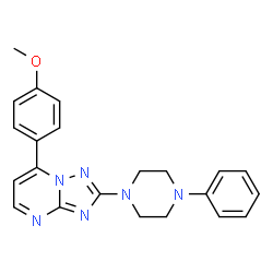 ChemSpider 2D Image | 7-(4-Methoxyphenyl)-2-(4-phenyl-1-piperazinyl)[1,2,4]triazolo[1,5-a]pyrimidine | C22H22N6O