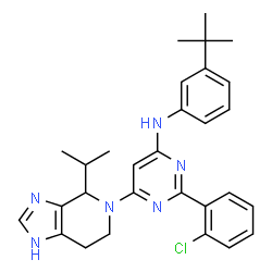 ChemSpider 2D Image | 2-(2-Chlorophenyl)-6-(4-isopropyl-1,4,6,7-tetrahydro-5H-imidazo[4,5-c]pyridin-5-yl)-N-[3-(2-methyl-2-propanyl)phenyl]-4-pyrimidinamine | C29H33ClN6