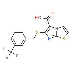 ChemSpider 2D Image | 6-{[3-(Trifluoromethyl)benzyl]sulfanyl}imidazo[2,1-b][1,3]thiazole-5-carboxylic acid | C14H9F3N2O2S2