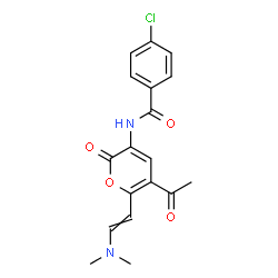 ChemSpider 2D Image | N-{5-Acetyl-6-[2-(dimethylamino)vinyl]-2-oxo-2H-pyran-3-yl}-4-chlorobenzamide | C18H17ClN2O4