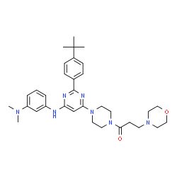 ChemSpider 2D Image | 1-[4-(6-{[3-(Dimethylamino)phenyl]amino}-2-[4-(2-methyl-2-propanyl)phenyl]-4-pyrimidinyl)-1-piperazinyl]-3-(4-morpholinyl)-1-propanone | C33H45N7O2
