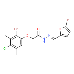 ChemSpider 2D Image | 2-(2-Bromo-4-chloro-3,5-dimethylphenoxy)-N'-[(E)-(5-bromo-2-furyl)methylene]acetohydrazide | C15H13Br2ClN2O3