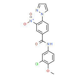 ChemSpider 2D Image | N-(3-Chloro-4-methoxyphenyl)-3-nitro-4-(1H-pyrazol-1-yl)benzamide | C17H13ClN4O4