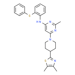 ChemSpider 2D Image | 6-[4-(4,5-Dimethyl-1,3-thiazol-2-yl)-1-piperidinyl]-2-methyl-N-[2-(phenylsulfanyl)phenyl]-4-pyrimidinamine | C27H29N5S2