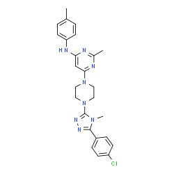 ChemSpider 2D Image | 6-{4-[5-(4-Chlorophenyl)-4-methyl-4H-1,2,4-triazol-3-yl]-1-piperazinyl}-2-methyl-N-(4-methylphenyl)-4-pyrimidinamine | C25H27ClN8