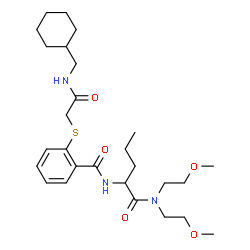 ChemSpider 2D Image | N-{1-[Bis(2-methoxyethyl)amino]-1-oxo-2-pentanyl}-2-({2-[(cyclohexylmethyl)amino]-2-oxoethyl}sulfanyl)benzamide | C27H43N3O5S