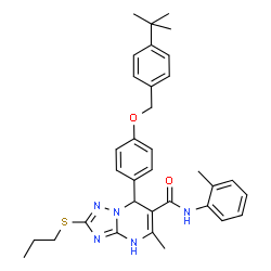 ChemSpider 2D Image | 7-{4-[(4-tert-Butylbenzyl)oxy]phenyl}-5-methyl-N-(2-methylphenyl)-2-(propylsulfanyl)-4,7-dihydro[1,2,4]triazolo[1,5-a]pyrimidine-6-carboxamide | C34H39N5O2S