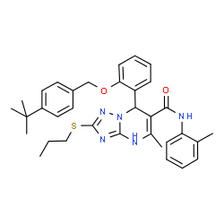ChemSpider 2D Image | 7-{2-[(4-tert-Butylbenzyl)oxy]phenyl}-5-methyl-N-(2-methylphenyl)-2-(propylsulfanyl)-4,7-dihydro[1,2,4]triazolo[1,5-a]pyrimidine-6-carboxamide | C34H39N5O2S