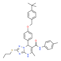 ChemSpider 2D Image | 7-{4-[(4-tert-Butylbenzyl)oxy]phenyl}-5-methyl-N-(4-methylphenyl)-2-(propylsulfanyl)-4,7-dihydro[1,2,4]triazolo[1,5-a]pyrimidine-6-carboxamide | C34H39N5O2S