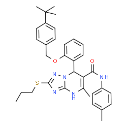 ChemSpider 2D Image | 7-{2-[(4-tert-Butylbenzyl)oxy]phenyl}-5-methyl-N-(4-methylphenyl)-2-(propylsulfanyl)-4,7-dihydro[1,2,4]triazolo[1,5-a]pyrimidine-6-carboxamide | C34H39N5O2S
