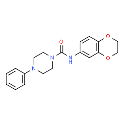 ChemSpider 2D Image | N-(2,3-Dihydro-1,4-benzodioxin-6-yl)-4-phenyl-1-piperazinecarboxamide | C19H21N3O3