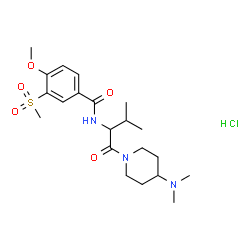 ChemSpider 2D Image | N-{1-[4-(Dimethylamino)-1-piperidinyl]-3-methyl-1-oxo-2-butanyl}-4-methoxy-3-(methylsulfonyl)benzamide hydrochloride (1:1) | C21H34ClN3O5S