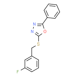 ChemSpider 2D Image | 2-[(3-Fluorobenzyl)sulfanyl]-5-phenyl-1,3,4-oxadiazole | C15H11FN2OS