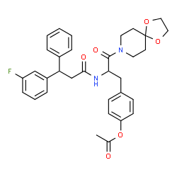 ChemSpider 2D Image | 4-[3-(1,4-Dioxa-8-azaspiro[4.5]dec-8-yl)-2-{[3-(3-fluorophenyl)-3-phenylpropanoyl]amino}-3-oxopropyl]phenyl acetate | C33H35FN2O6