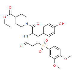 ChemSpider 2D Image | Ethyl 1-(N-{3-[(3,4-dimethoxyphenyl)sulfonyl]propanoyl}tyrosyl)-4-piperidinecarboxylate | C28H36N2O9S