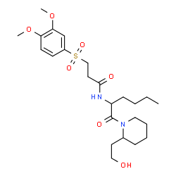 ChemSpider 2D Image | 3-[(3,4-Dimethoxyphenyl)sulfonyl]-N-{1-[2-(2-hydroxyethyl)-1-piperidinyl]-1-oxo-2-hexanyl}propanamide | C24H38N2O7S
