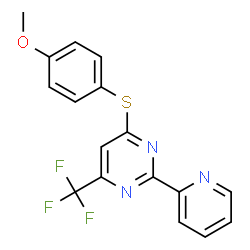 ChemSpider 2D Image | 4-[(4-Methoxyphenyl)sulfanyl]-2-(2-pyridinyl)-6-(trifluoromethyl)pyrimidine | C17H12F3N3OS