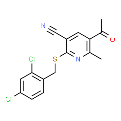 ChemSpider 2D Image | 5-Acetyl-2-[(2,4-dichlorobenzyl)sulfanyl]-6-methylnicotinonitrile | C16H12Cl2N2OS