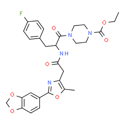 ChemSpider 2D Image | Ethyl 4-(N-{[2-(1,3-benzodioxol-5-yl)-5-methyl-1,3-oxazol-4-yl]acetyl}-4-fluorophenylalanyl)-1-piperazinecarboxylate | C29H31FN4O7