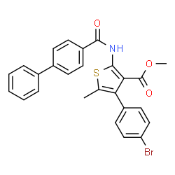 ChemSpider 2D Image | Methyl 2-[(4-biphenylylcarbonyl)amino]-4-(4-bromophenyl)-5-methyl-3-thiophenecarboxylate | C26H20BrNO3S