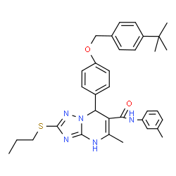 ChemSpider 2D Image | 7-{4-[(4-tert-Butylbenzyl)oxy]phenyl}-5-methyl-N-(3-methylphenyl)-2-(propylsulfanyl)-4,7-dihydro[1,2,4]triazolo[1,5-a]pyrimidine-6-carboxamide | C34H39N5O2S