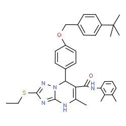 ChemSpider 2D Image | 7-{4-[(4-tert-Butylbenzyl)oxy]phenyl}-N-(2,3-dimethylphenyl)-2-(ethylsulfanyl)-5-methyl-4,7-dihydro[1,2,4]triazolo[1,5-a]pyrimidine-6-carboxamide | C34H39N5O2S