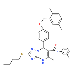 ChemSpider 2D Image | 2-(Butylsulfanyl)-5-methyl-N-(3-methylphenyl)-7-{4-[(2,4,5-trimethylbenzyl)oxy]phenyl}-1,7-dihydro[1,2,4]triazolo[1,5-a]pyrimidine-6-carboxamide | C34H39N5O2S