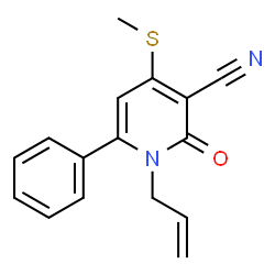 ChemSpider 2D Image | 1-Allyl-4-(methylsulfanyl)-2-oxo-6-phenyl-1,2-dihydro-3-pyridinecarbonitrile | C16H14N2OS