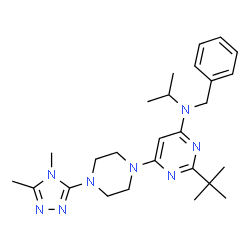 ChemSpider 2D Image | N-Benzyl-6-[4-(4,5-dimethyl-4H-1,2,4-triazol-3-yl)-1-piperazinyl]-N-isopropyl-2-(2-methyl-2-propanyl)-4-pyrimidinamine | C26H38N8
