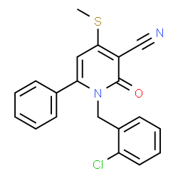 ChemSpider 2D Image | 1-(2-Chlorobenzyl)-4-(methylsulfanyl)-2-oxo-6-phenyl-1,2-dihydro-3-pyridinecarbonitrile | C20H15ClN2OS