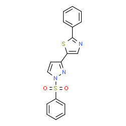 ChemSpider 2D Image | 5-[1-(benzenesulfonyl)-3-pyrazolyl]-2-phenylthiazole | C18H13N3O2S2