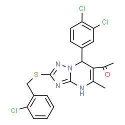 ChemSpider 2D Image | 1-{2-[(2-Chlorobenzyl)sulfanyl]-7-(3,4-dichlorophenyl)-5-methyl-1,7-dihydro[1,2,4]triazolo[1,5-a]pyrimidin-6-yl}ethanone | C21H17Cl3N4OS