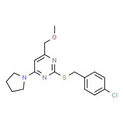 ChemSpider 2D Image | 2-[(4-Chlorobenzyl)sulfanyl]-4-(methoxymethyl)-6-(1-pyrrolidinyl)pyrimidine | C17H20ClN3OS